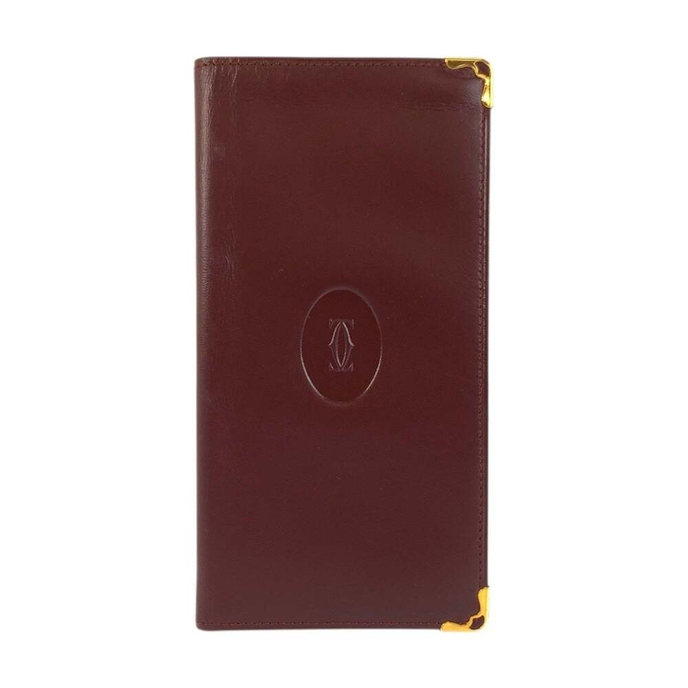 CARTIER Cartier Must Line Bordeaux Gold Hardware Leather Long Wallet Billfold...